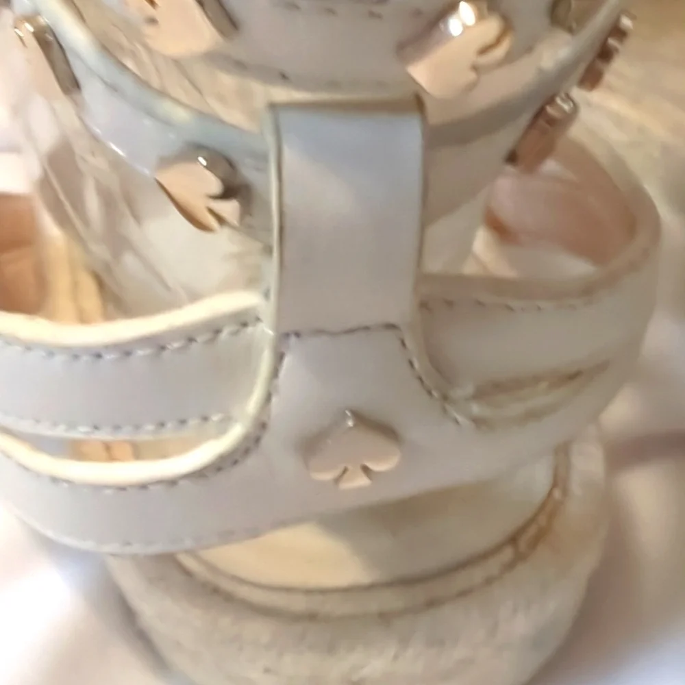 Kate Spade White Espadrilles with Gold Spade Logos on Straps Size 9.5